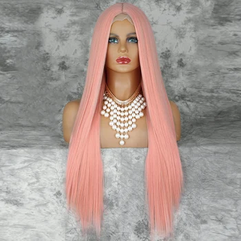 Синтетический парик для косплея MONIXI, длинные прямые светло-розовые парики средней части для женщин, светлые черные накладные волосы для ежедневного использования