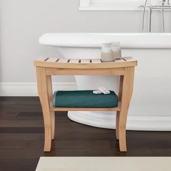 Скамейка для душа-Водостойкий натуральный экологически чистый бамбук с полкой для хранения для ванной комнаты, спа или сауны от