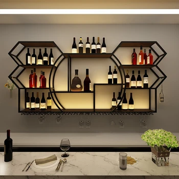 Скандинавские железные барные шкафы, Полка, Креативный бар, Настенный светящийся винный шкаф, Витрина для украшения фоновой стены в гостиной