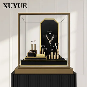 Стеллаж для выставки ювелирных изделий, черное ультра-волокнистое окно, роскошное ожерелье, серьги, ювелирный дисплей, высококачественная ювелирная стойка