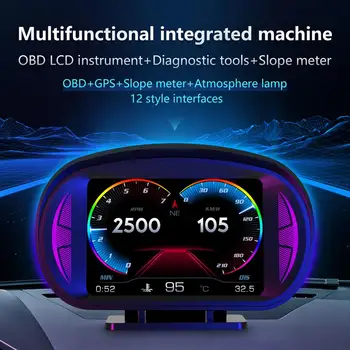 Универсальный автомобильный дисплей, ЖК-дисплей Hud Obd GPS, многофункциональный прибор, Спидометр, Сигнализация о превышении скорости низкого напряжения