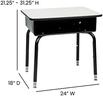 Ученический стол - Натуральный Металлический Школьный стол с открытой передней частью - Регулируемая высота 24 