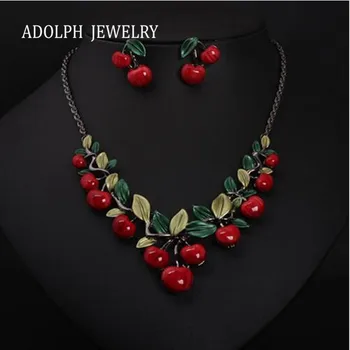 Ювелирные Изделия ADOLPH 2015 Новый дизайн, Чокер со свежими Вишнями, эффектное Ожерелье для женщин, Популярное Макси-ожерелье с серьгами
